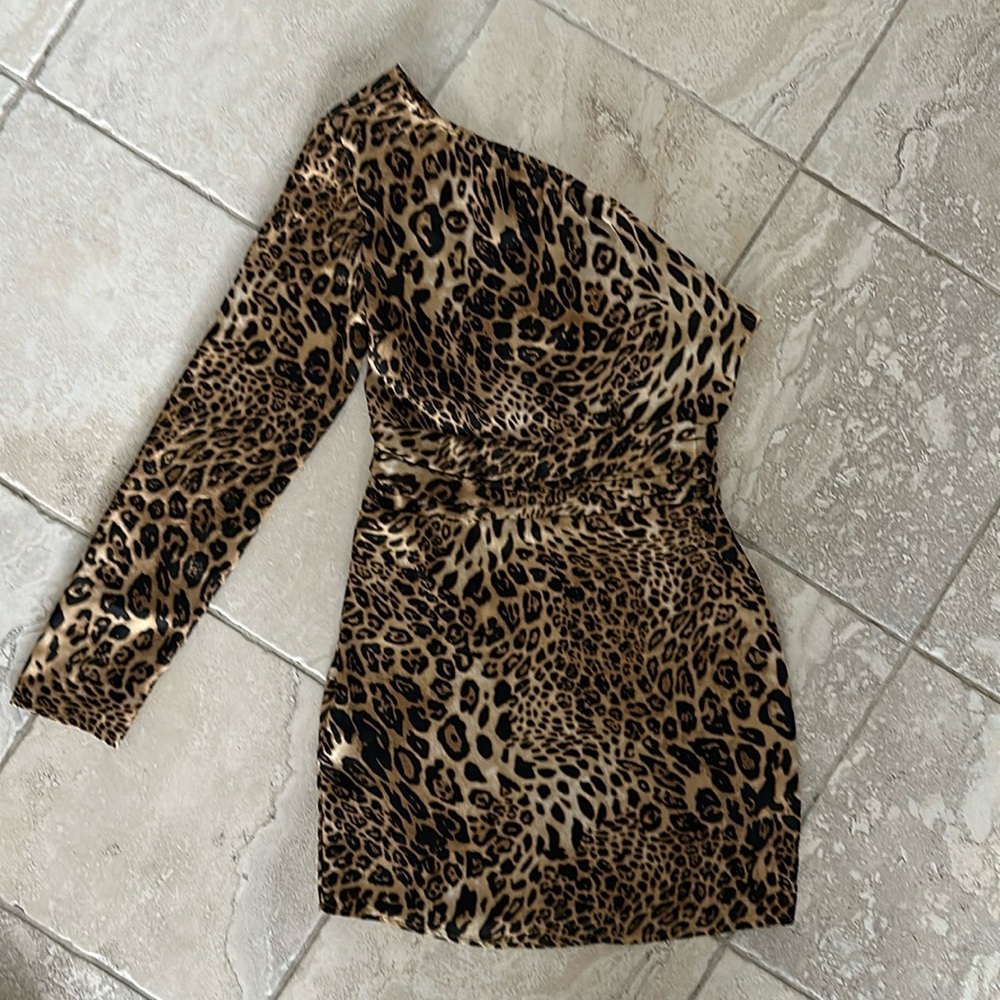 Pretty Little Thing Leopard One Shoulder Dress